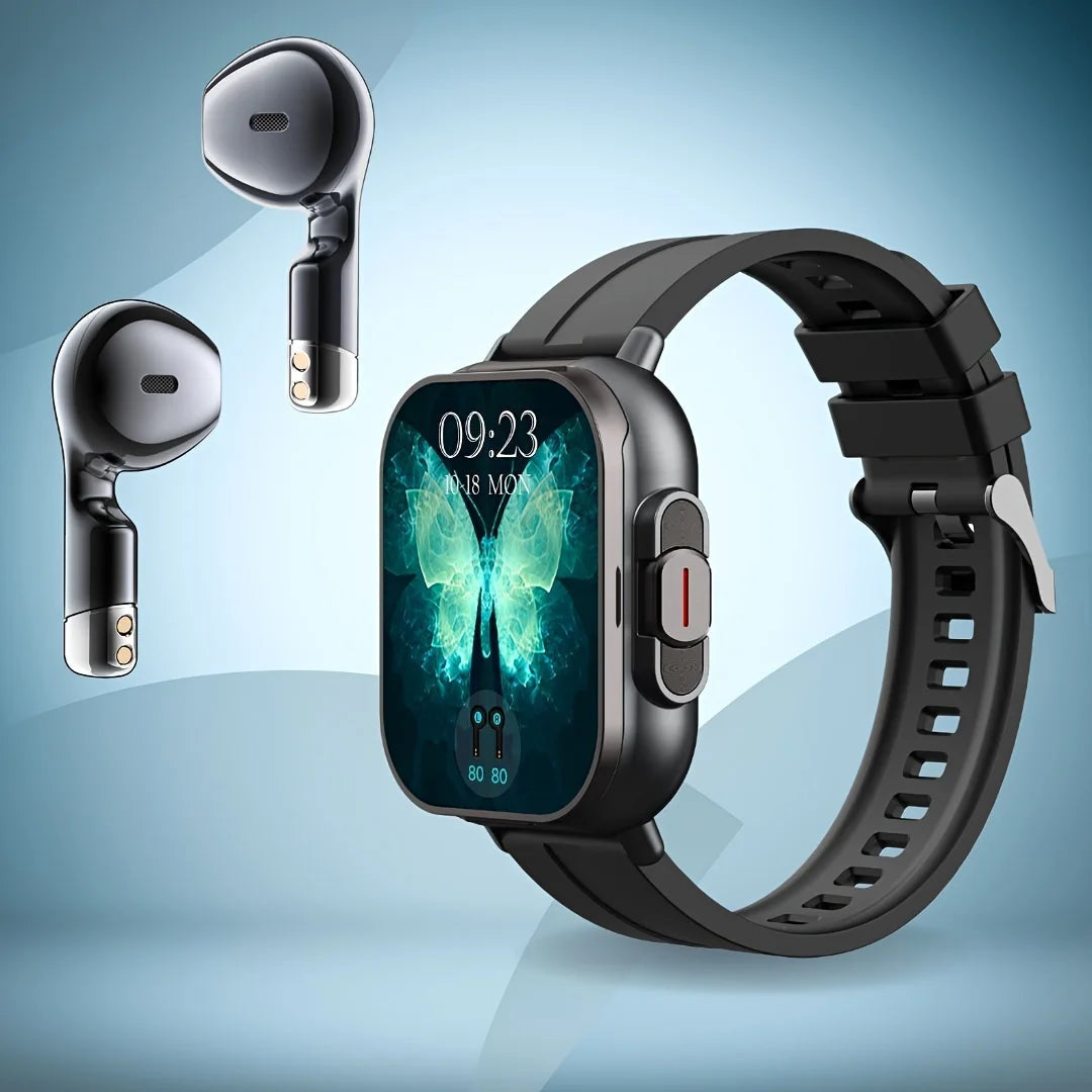 "2-in-1 Smartwatch with Built-in Bluetooth Earbuds, Fitness Tracker, Heart Rate & Call Function"