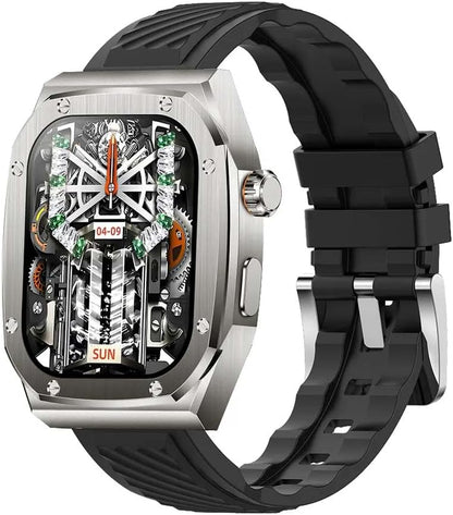 "Luxury Skeleton Automatic Watch with Transparent Dial and Rubber Strap"
